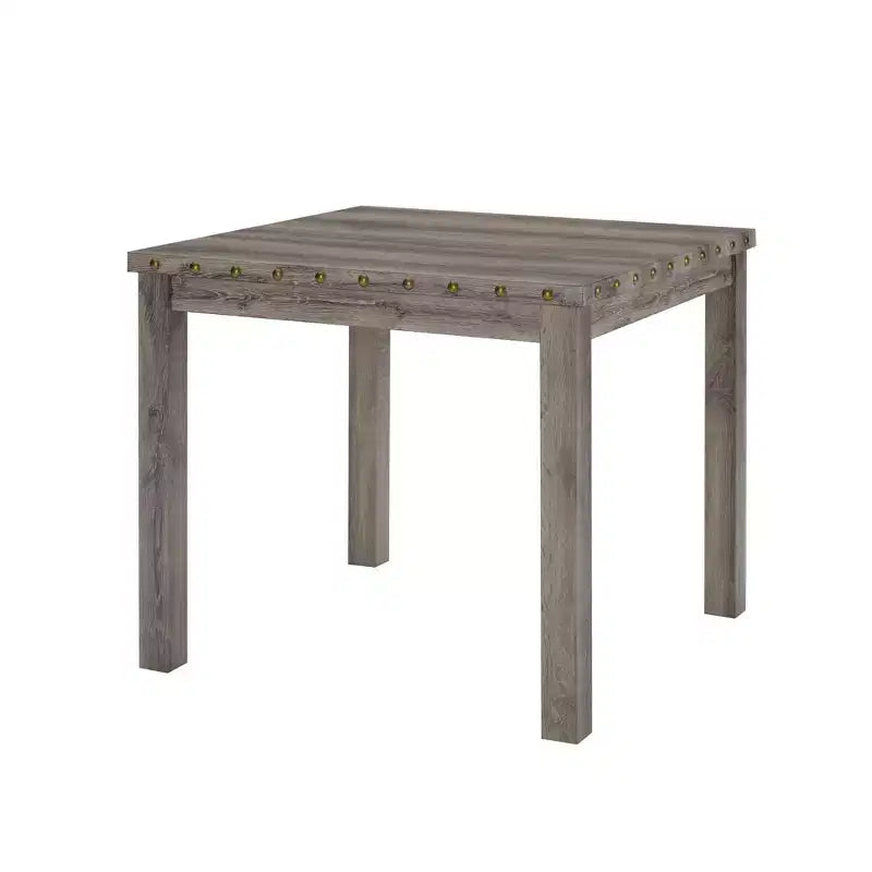 Tavolo da Pranzo Morden Fort 42 pollici L in Legno Rustico con Tronchi, Altezza Bancone, 4 Gambe, Piano Quadrato e Rivetti, per 4 Persone