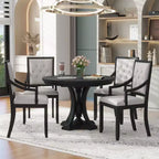 Set da pranzo allungabile rotondo Whisen Farmhouse da 5 pezzi con 4 poltrone imbottite