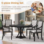 Set da pranzo allungabile rotondo Whisen Farmhouse da 5 pezzi con 4 poltrone imbottite