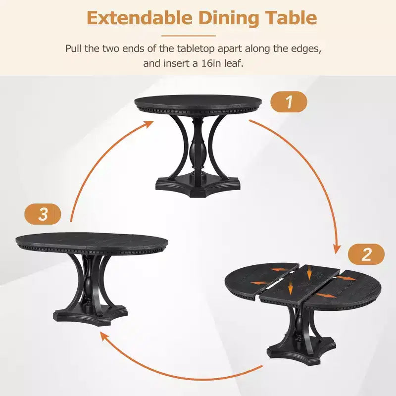 Set da pranzo allungabile rotondo Whisen Farmhouse da 5 pezzi con 4 poltrone imbottite