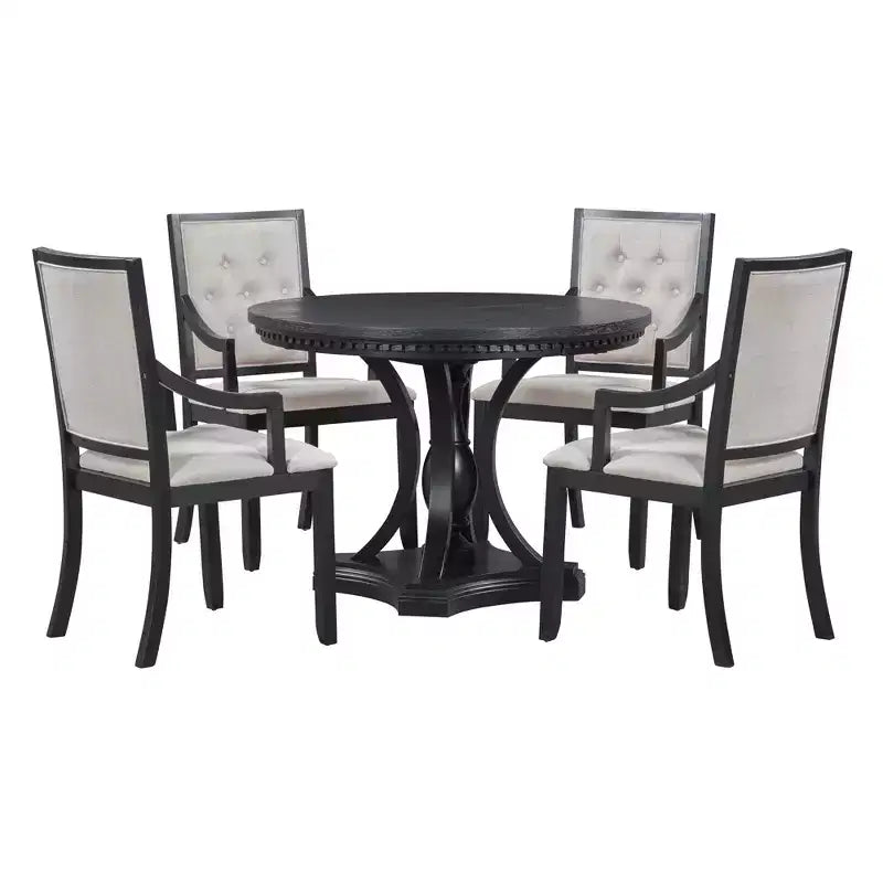 Set da pranzo allungabile rotondo Whisen Farmhouse da 5 pezzi con 4 poltrone imbottite