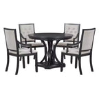 Set da pranzo allungabile rotondo Whisen Farmhouse da 5 pezzi con 4 poltrone imbottite
