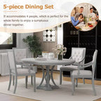 Set da pranzo allungabile rotondo Whisen Farmhouse da 5 pezzi con 4 poltrone imbottite