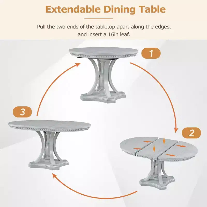 Set da pranzo allungabile rotondo Whisen Farmhouse da 5 pezzi con 4 poltrone imbottite