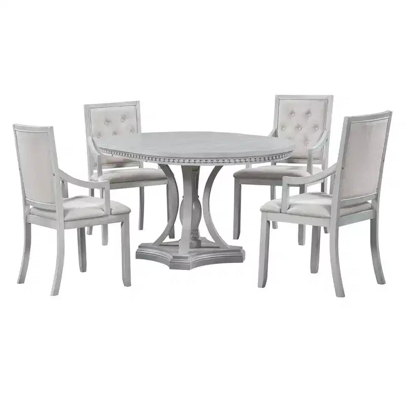 Set da pranzo allungabile rotondo Whisen Farmhouse da 5 pezzi con 4 poltrone imbottite