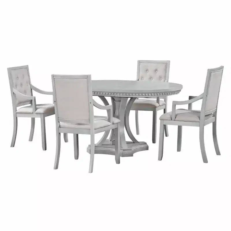 Set da pranzo allungabile rotondo Whisen Farmhouse da 5 pezzi con 4 poltrone imbottite