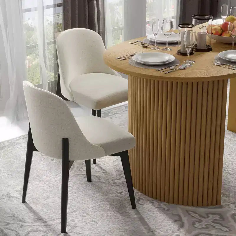 Pexfix White Linen Upholstered Dining Chairs Set of 2