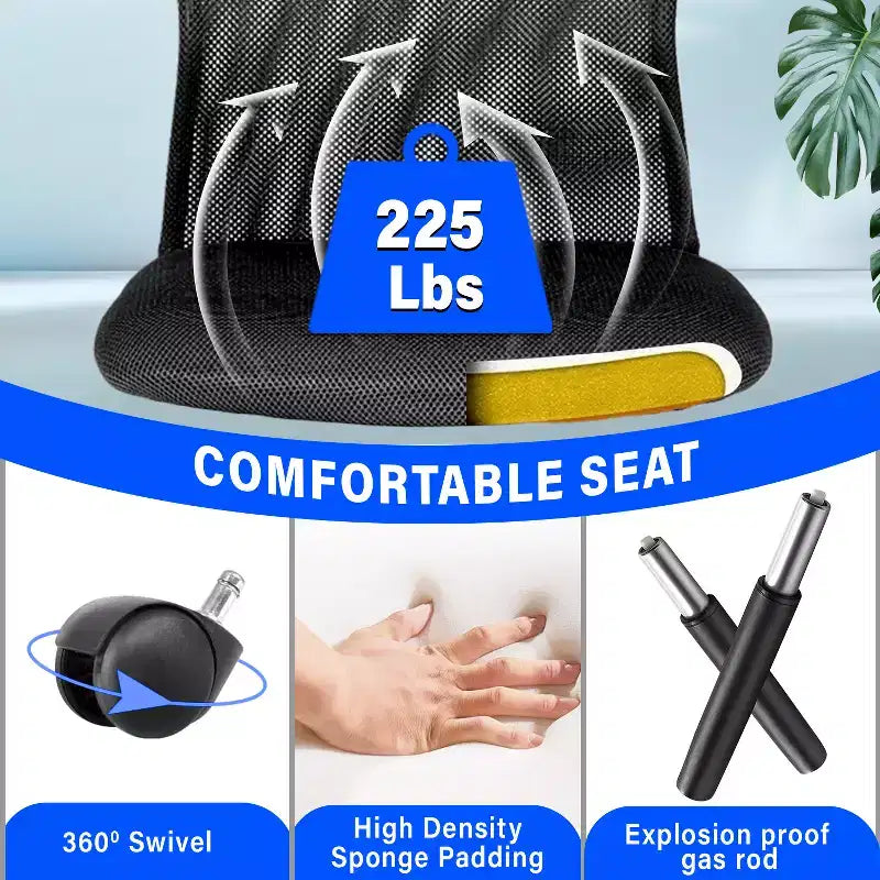 BestMassage Sedia da Ufficio in Rete, Sedia da Computer con Supporto Lombare e Sedile Imbottito, Sedia Girevole con Supporto per la Schiena per Ufficio Domestico