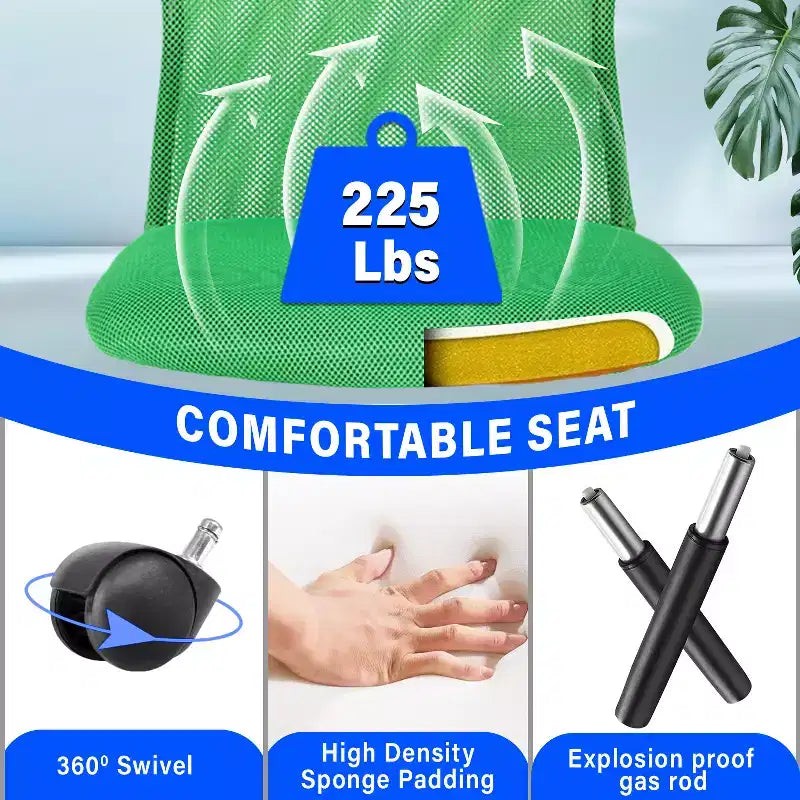 BestMassage Sedia da Ufficio in Rete, Sedia da Computer con Supporto Lombare e Sedile Imbottito, Sedia Girevole con Supporto per la Schiena per Ufficio Domestico