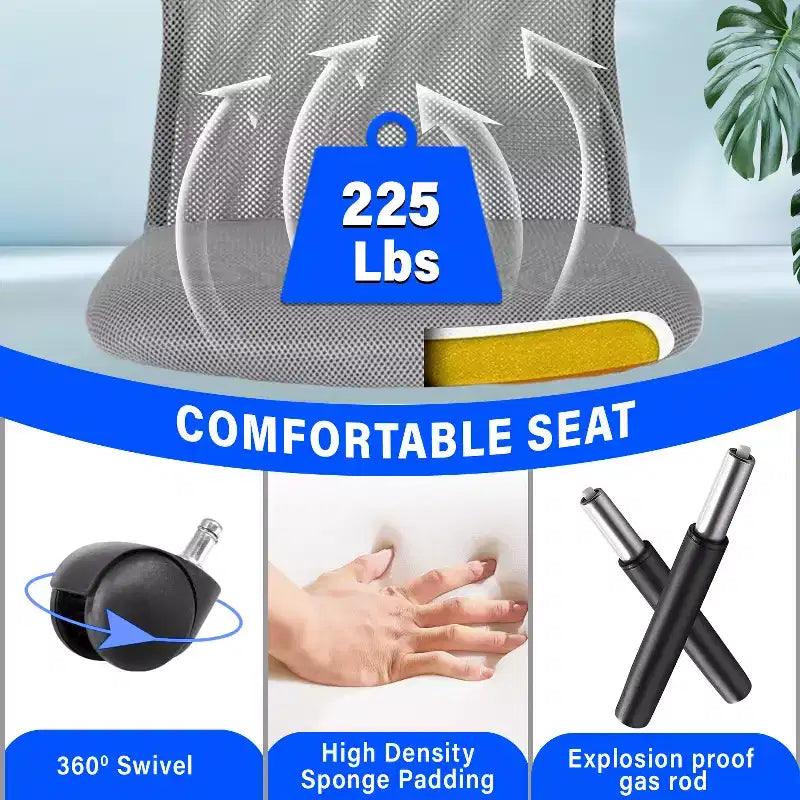 BestMassage Sedia da Ufficio in Rete, Sedia da Computer con Supporto Lombare e Sedile Imbottito, Sedia Girevole con Supporto per la Schiena per Ufficio Domestico