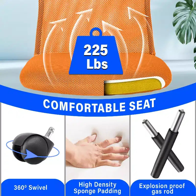 BestMassage Sedia da Ufficio in Rete, Sedia da Computer con Supporto Lombare e Sedile Imbottito, Sedia Girevole con Supporto per la Schiena per Ufficio Domestico
