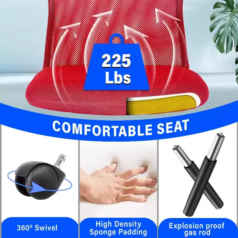 BestMassage Sedia da Ufficio in Rete, Sedia da Computer con Supporto Lombare e Sedile Imbottito, Sedia Girevole con Supporto per la Schiena per Ufficio Domestico