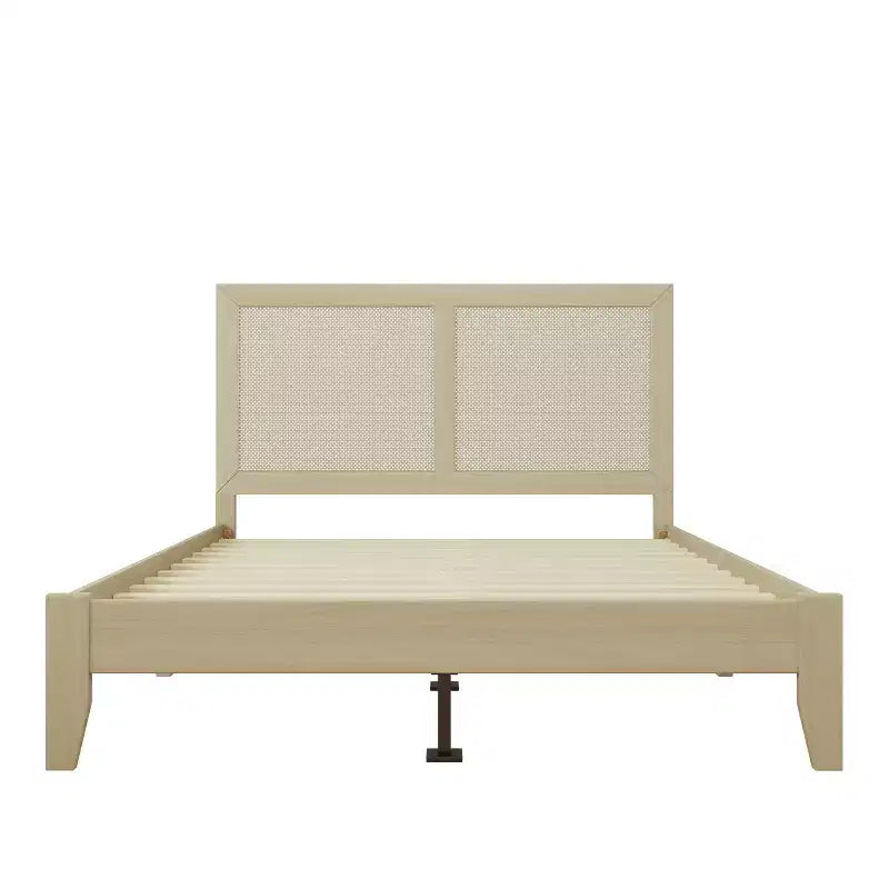 Christopher Knight Home Eudoca Rubber Wood Platform Bed with Rattan Woven Headboard, Natural