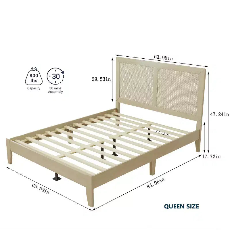 Christopher Knight Home Eudoca Letto a piattaforma in legno di gomma con testiera intrecciata in rattan, naturale
