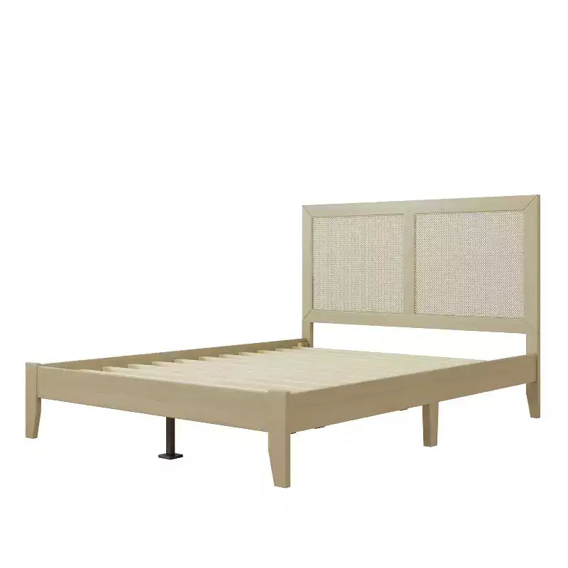 Christopher Knight Home Eudoca Letto a piattaforma in legno di gomma con testiera intrecciata in rattan, naturale