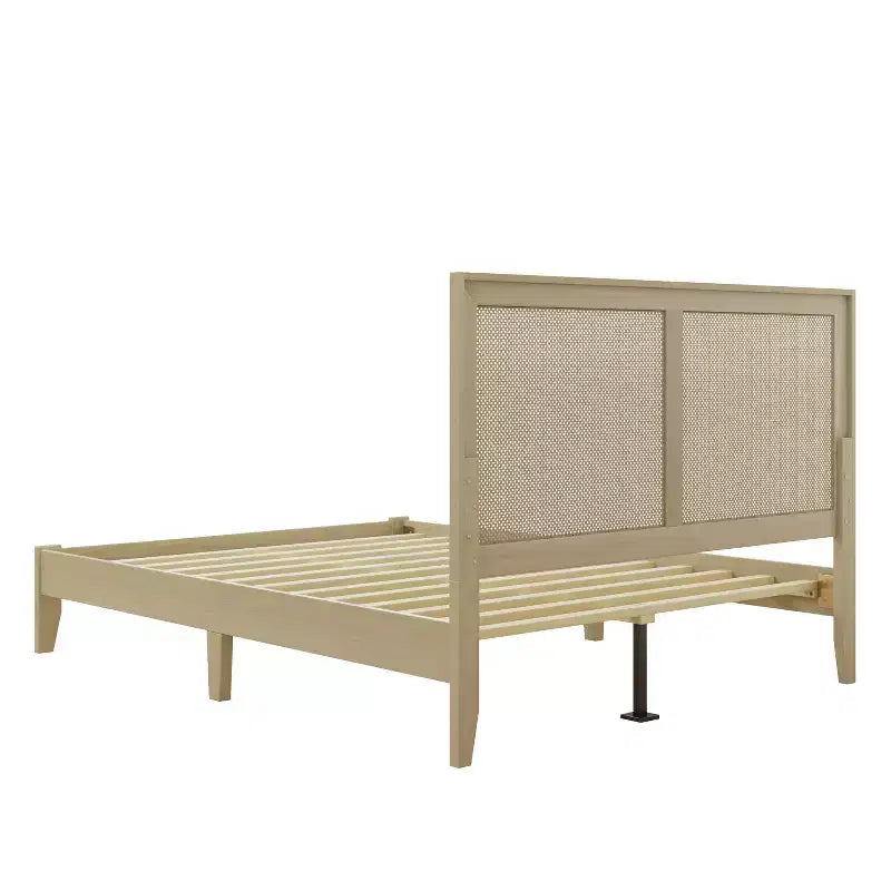 Christopher Knight Home Eudoca Letto a piattaforma in legno di gomma con testiera intrecciata in rattan, naturale