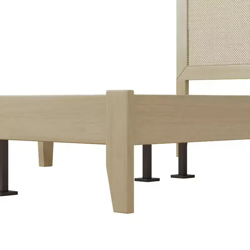 Christopher Knight Home Eudoca Letto a piattaforma in legno di gomma con testiera intrecciata in rattan, naturale