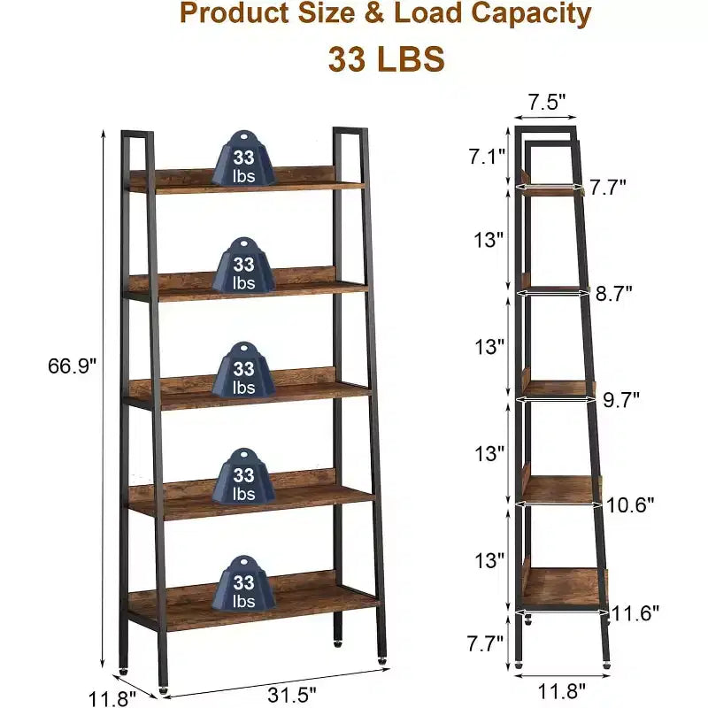 Libreria a 5 livelli, scaffale stretto per ufficio, espositore, organizzatore portaoggetti rustico marrone