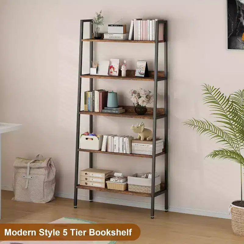 Libreria a 5 livelli, scaffale stretto per ufficio, espositore, organizzatore portaoggetti rustico marrone