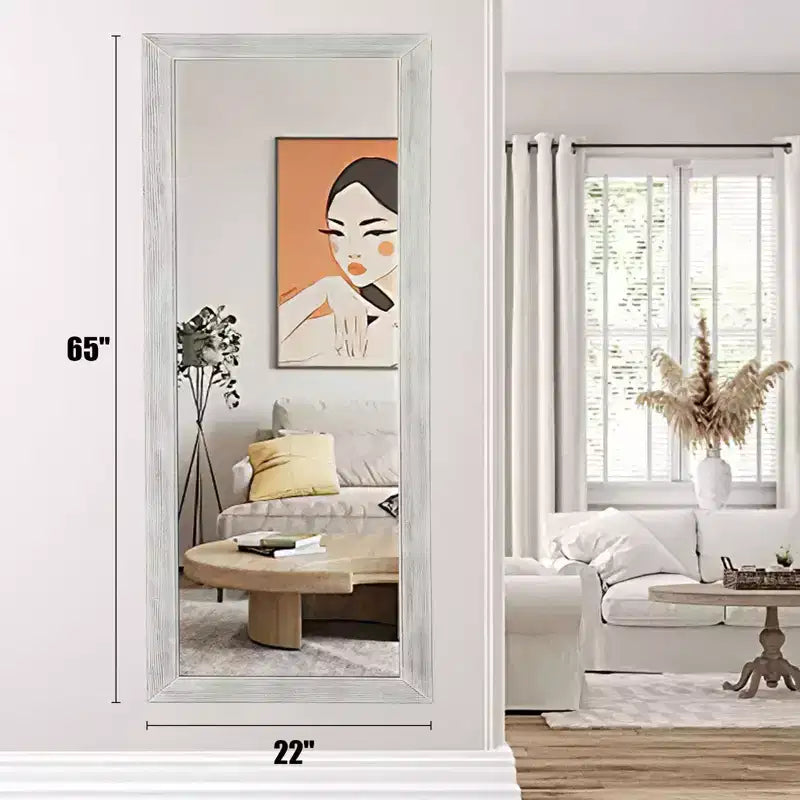 PexFix 21 in. L x 64 in. H Specchio decorativo rettangolare moderno con cornice in legno massiccio a figura intera