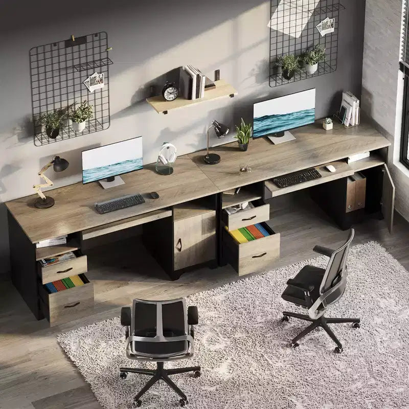 Scrivania per computer Bestier 59 con cassetti, scrivania direzionale con armadietto contenitore, vassoio per tastiera per ufficio domestico