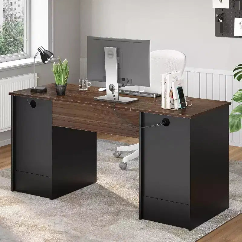 Scrivania per computer Bestier 59 con cassetti, scrivania direzionale con armadietto contenitore, vassoio per tastiera per ufficio domestico