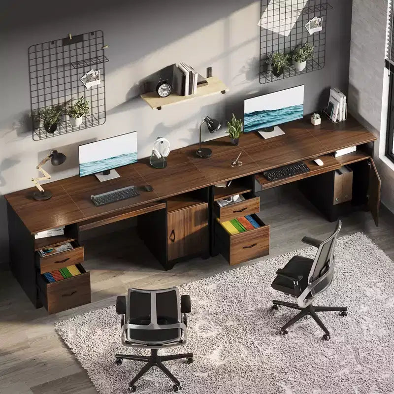 Scrivania per computer Bestier 59 con cassetti, scrivania direzionale con armadietto contenitore, vassoio per tastiera per ufficio domestico