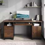 Bestier 59 Computer Desk with Drawers, Executive Desk with Storage Cabinet, Keyboard Tray for Home Office
