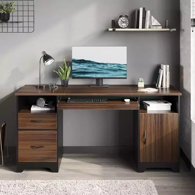 Bestier 59 Computer Desk with Drawers, Executive Desk with Storage Cabinet, Keyboard Tray for Home Office
