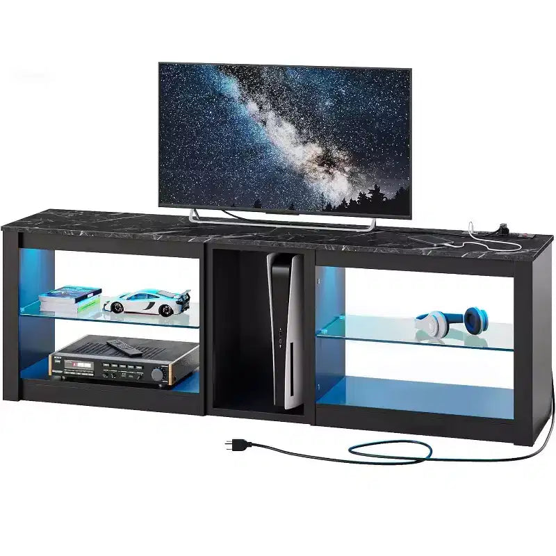 Mobile TV Bestier da 160 cm con Stazione di Ricarica e Ripiani in Vetro