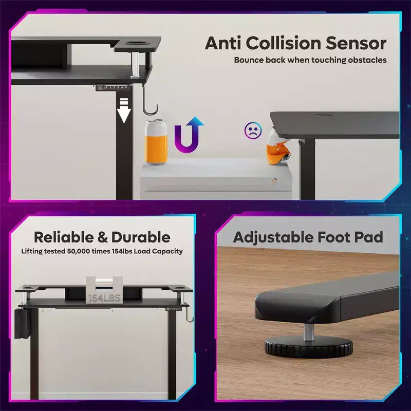 Scrivania in Piedi Bestier da 58 pollici con Supporto Monitor, Scrivania Computer a LED Regolabile in Altezza con Spazio di Archiviazione e Gancio, Scrivania per Lavoro in Piedi per Ufficio Domestico e Scrittura