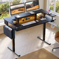 Bestier 58 Standing Desk with Monitor Stand, Height Adjustable LED Computer Desk with Storage &Hook, Stand up Working Desk for Home Office & Writing