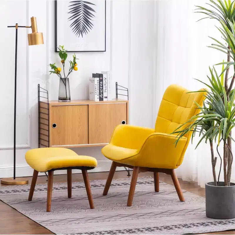 Roundhill Furniture Leiria Poltrona con poggiapiedi in Velluto Setoso Trapuntato, Giallo