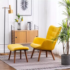 Roundhill Furniture Leiria Poltrona con poggiapiedi in Velluto Setoso Trapuntato, Giallo