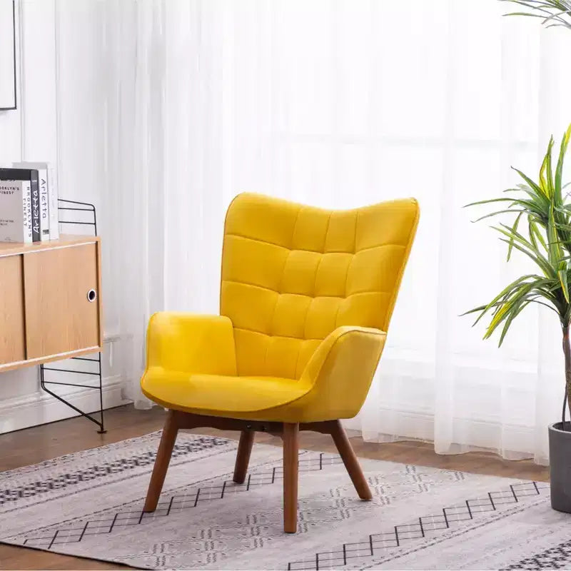 Roundhill Furniture Leiria Poltrona con poggiapiedi in Velluto Setoso Trapuntato, Giallo