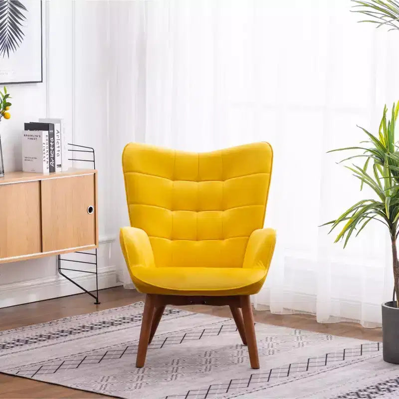 Roundhill Furniture Leiria Poltrona con poggiapiedi in Velluto Setoso Trapuntato, Giallo