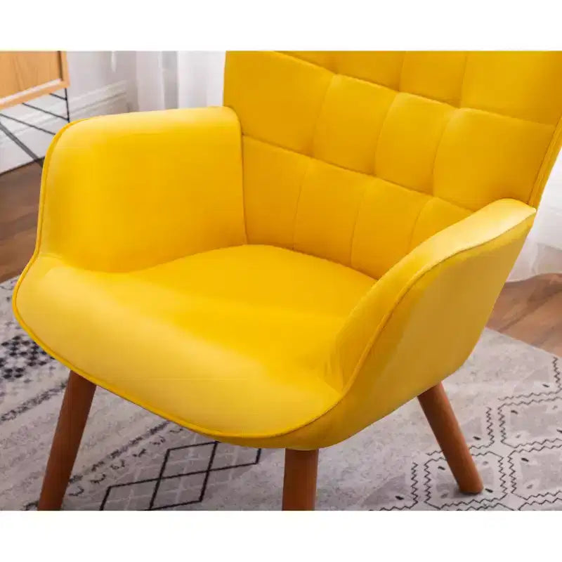 Roundhill Furniture Leiria Poltrona con poggiapiedi in Velluto Setoso Trapuntato, Giallo