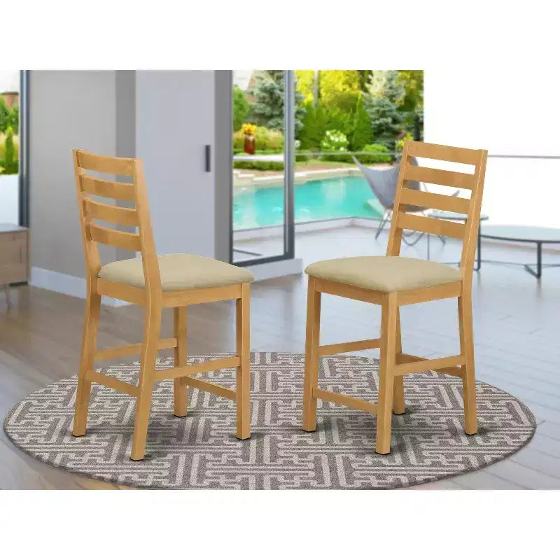 HomeStock 24 in.H Beige Finish Mid Back Wooden Counter Barstool in Rectangle Shape with Polyster Upholstered