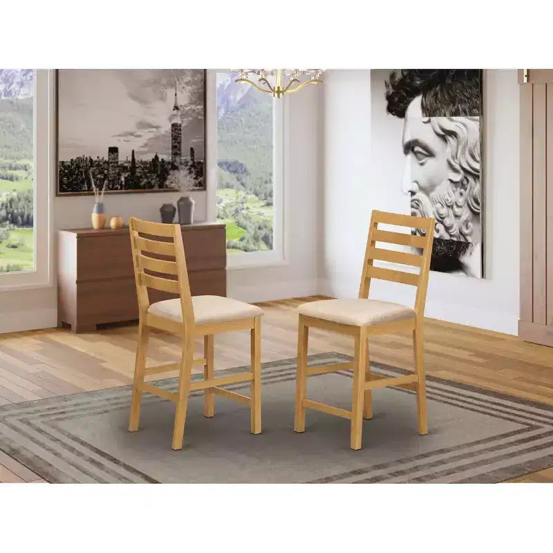 HomeStock Sgabello da bancone/bar in legno a schienale medio, 61 cm, beige, forma rettangolare, con rivestimento in poliestere
