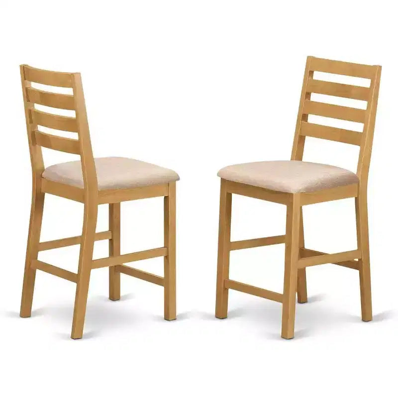 HomeStock Sgabello da bancone/bar in legno a schienale medio, 61 cm, beige, forma rettangolare, con rivestimento in poliestere