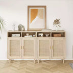 Pair of Rattan Sideboard Buffet Cabinets - 2-Door Storage with Shelf, Modern Multi-Room Furniture, 36''H