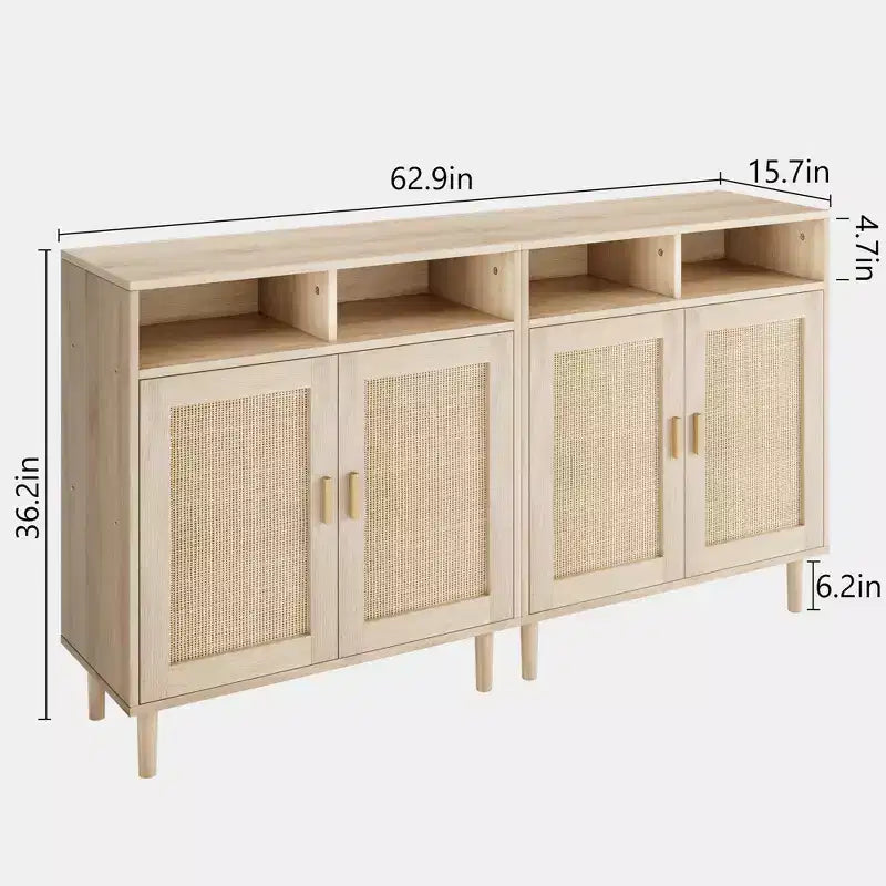Coppia di Credenze/Mobile Buffet in Rattan - Mobile Contenitore a 2 Ante con Ripiano, Arredamento Moderno Multiuso, 91 cm H