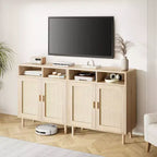 Coppia di Credenze/Mobile Buffet in Rattan - Mobile Contenitore a 2 Ante con Ripiano, Arredamento Moderno Multiuso, 91 cm H