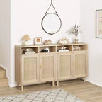Coppia di Credenze/Mobile Buffet in Rattan - Mobile Contenitore a 2 Ante con Ripiano, Arredamento Moderno Multiuso, 91 cm H