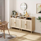 Coppia di Credenze/Mobile Buffet in Rattan - Mobile Contenitore a 2 Ante con Ripiano, Arredamento Moderno Multiuso, 91 cm H