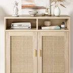 Coppia di Credenze/Mobile Buffet in Rattan - Mobile Contenitore a 2 Ante con Ripiano, Arredamento Moderno Multiuso, 91 cm H