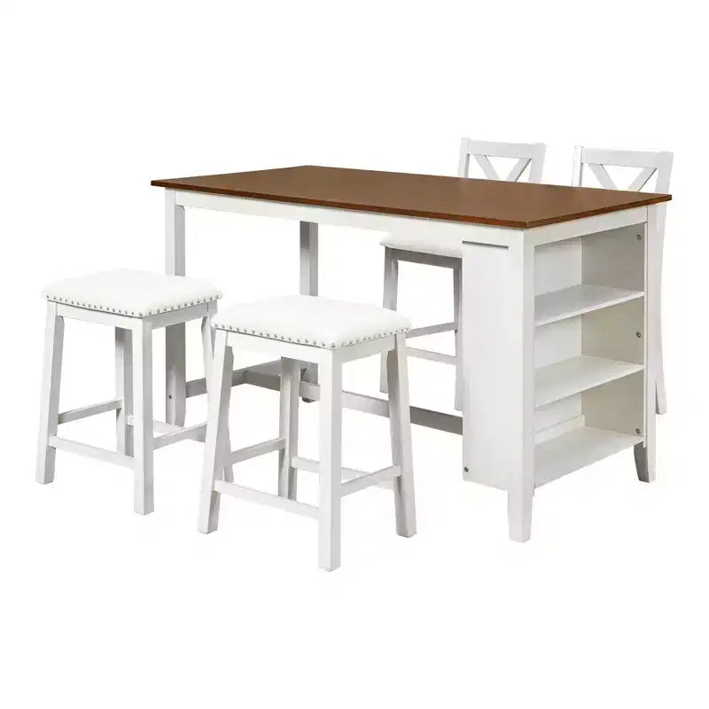 Set da pranzo Whisen Farmhouse a 5 pezzi, altezza bancone, con 2 sgabelli e 2 sedie