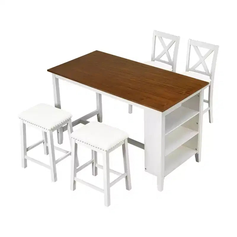 Set da pranzo Whisen Farmhouse a 5 pezzi, altezza bancone, con 2 sgabelli e 2 sedie