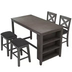 Set da pranzo Whisen Farmhouse a 5 pezzi, altezza bancone, con 2 sgabelli e 2 sedie