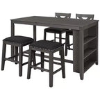 Set da pranzo Whisen Farmhouse a 5 pezzi, altezza bancone, con 2 sgabelli e 2 sedie